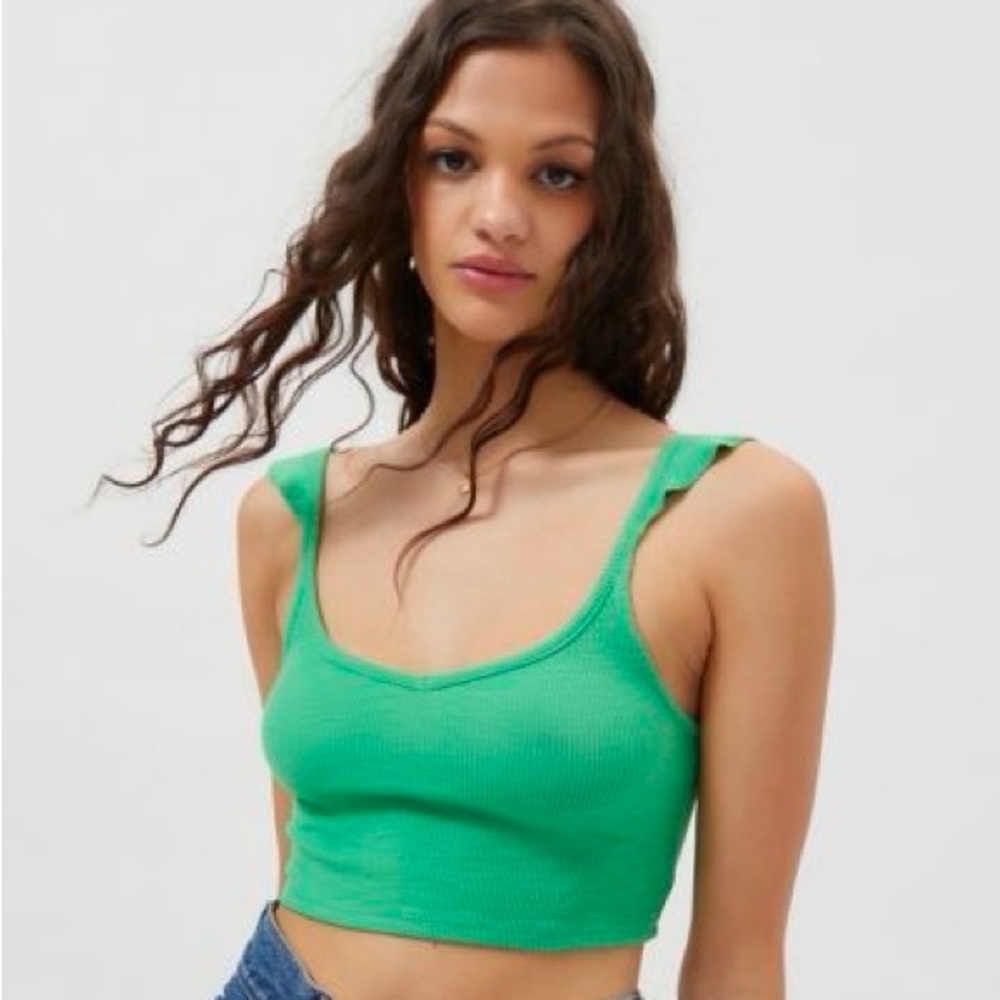 urban outfitters green ruffle shoulder tank
